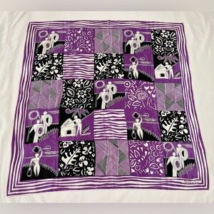 Vintage Oscar de la Renta 100% Silk Scarf Purple white Native floral Indigenous
